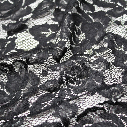 Elasticized Black Chantilly Lace with Flowers
