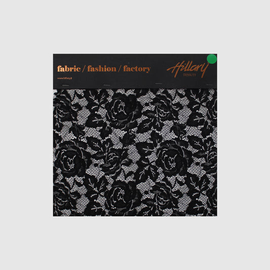 Elasticized Black Chantilly Lace with Flowers Sample