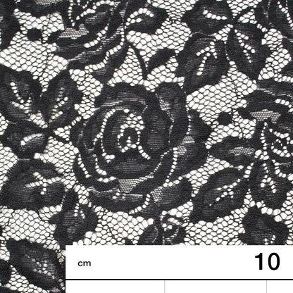 Elasticized Black Chantilly Lace with Flowers