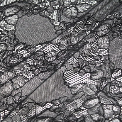 Elasticized Chantilly Lace with Roses and Flower Petals