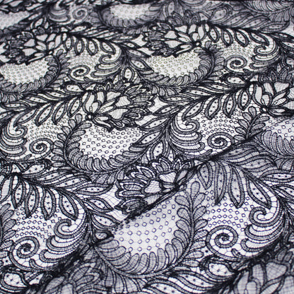 Double Border Embroidered Lace with Flowers and Leaves