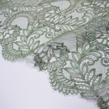 Double Border Embroidered Lace with Flowers and Leaves
