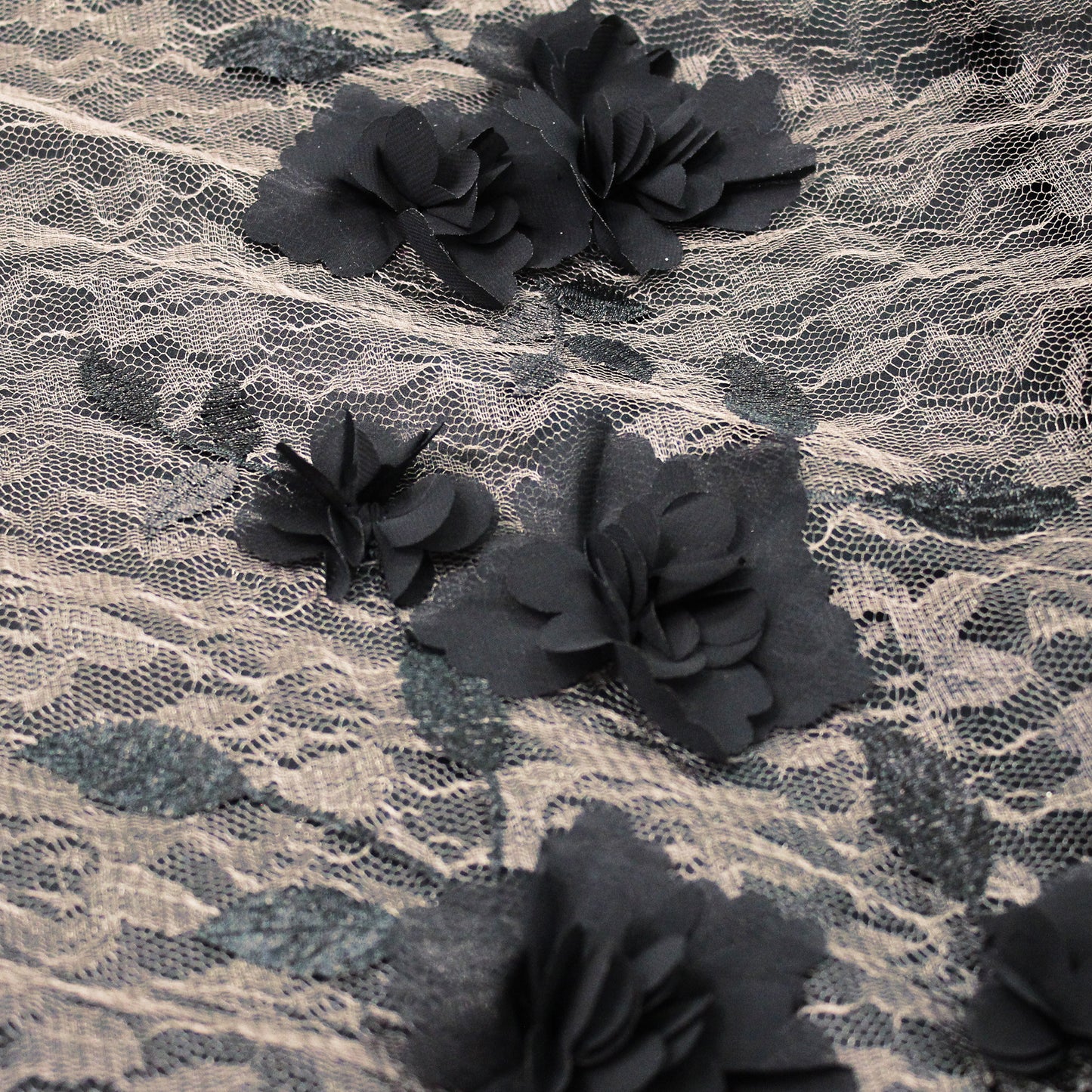 Nude Embroidered Lace with 3D Georgette Flowers