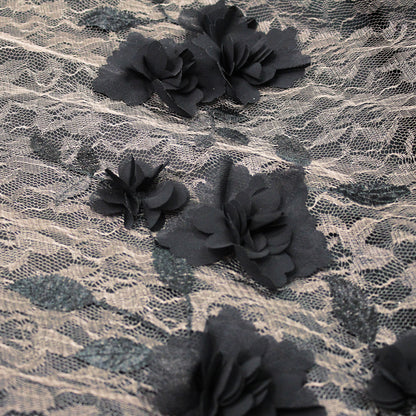 Nude Embroidered Lace with 3D Georgette Flowers