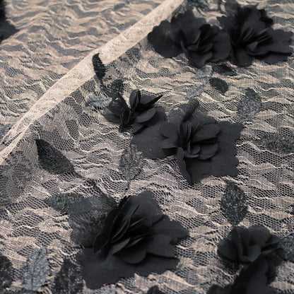 Nude Embroidered Lace with 3D Georgette Flowers