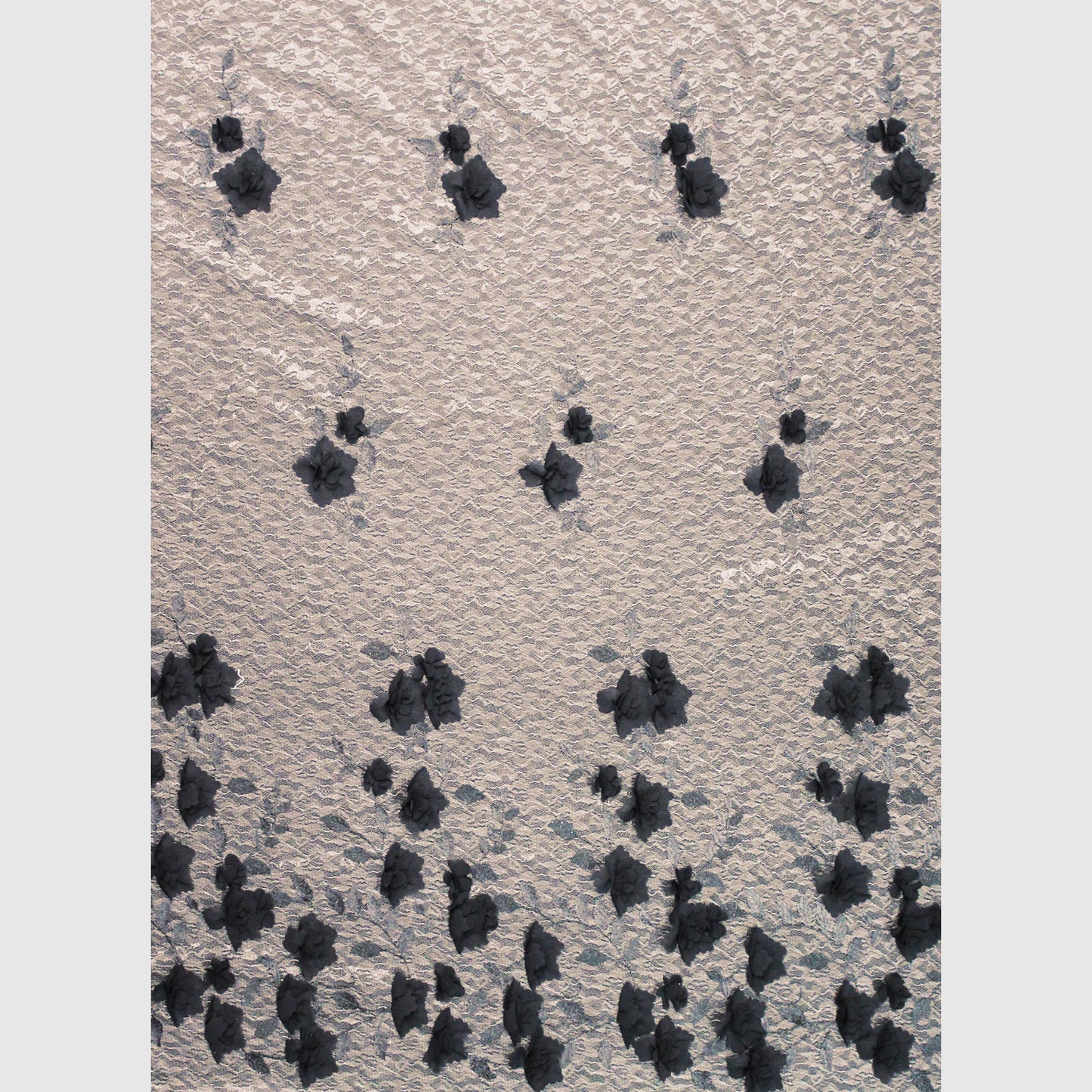 Nude Embroidered Lace with 3D Georgette Flowers
