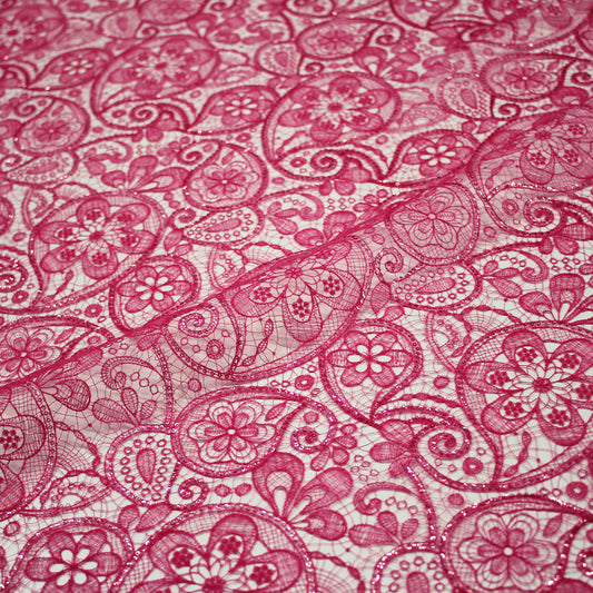 Rete Doppio Bordo Effetto Pizzo Ricamata con Paisley e Paillettes