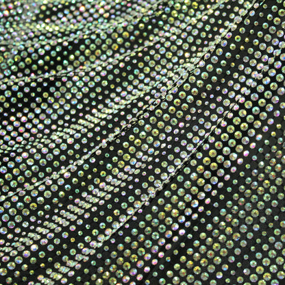 Rete Nera con Strass Tondi Multiforme Arcobaleno con Trama a Fasce Diagonali