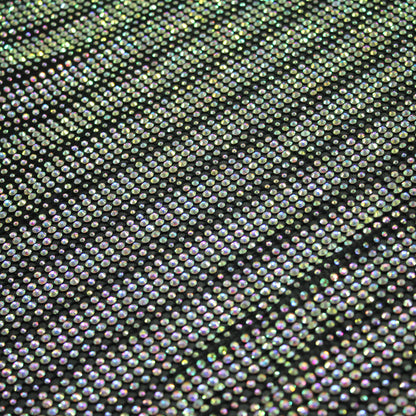 Rete Nera con Strass Tondi Multiforme Arcobaleno con Trama a Fasce Diagonali
