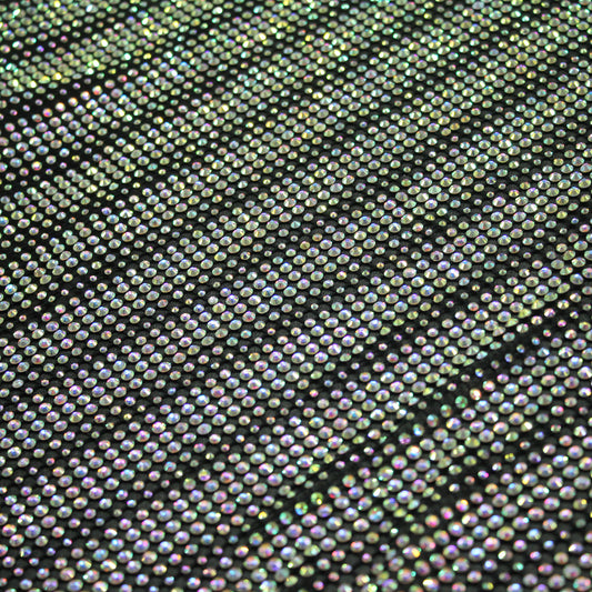 Rete Nera con Strass Tondi Multiforme Arcobaleno con Trama a Fasce Diagonali