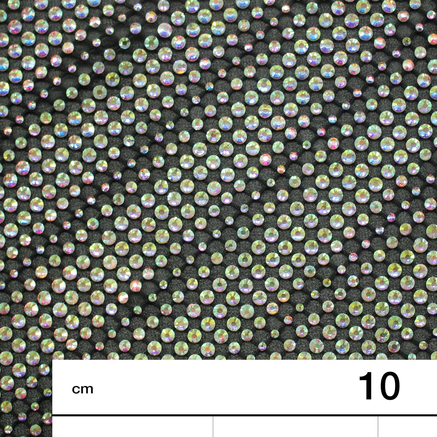 Rete Nera con Strass Tondi Multiforme Arcobaleno con Trama a Fasce Diagonali