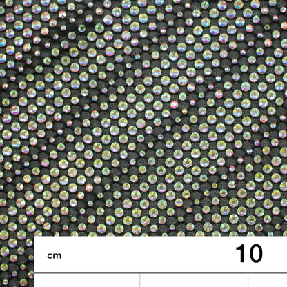 Rete Nera con Strass Tondi Multiforme Arcobaleno con Trama a Fasce Diagonali