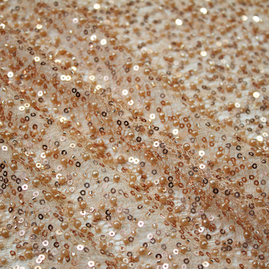 Rete Ricamata con Paillettes e Perline a Campo Pieno Tono su Tono