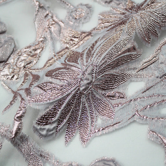 Tessuto Broccato con base in Organza e Fiori