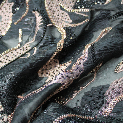 Tessuto Broccato con Motivo Astratto, Paillettes e Perline