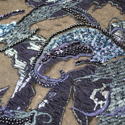 Tessuto Broccato con Motivo Astratto, Paillettes e Perline