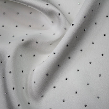 Tessuto Satin con Strass Argento Silver