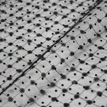 Flocked Tulle with Embroidered Polka Dots and Glitter Paillette Flowers