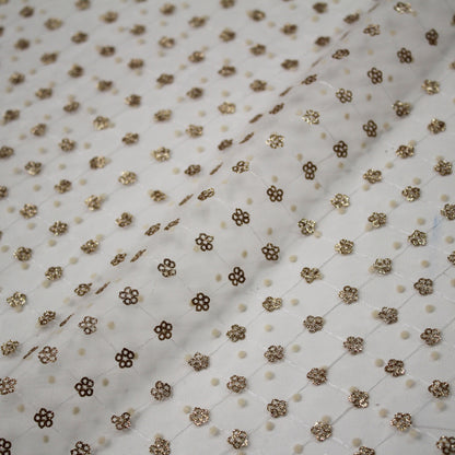 Flocked Tulle with Embroidered Polka Dots and Glitter Paillette Flowers