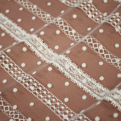 Tulle Flock Pois con Ricamo ad Effetto Nastro