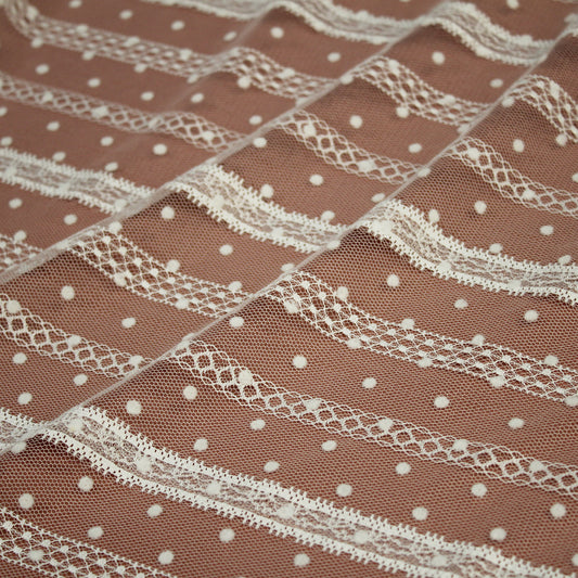 Tulle Flock Pois con Ricamo ad Effetto Nastro