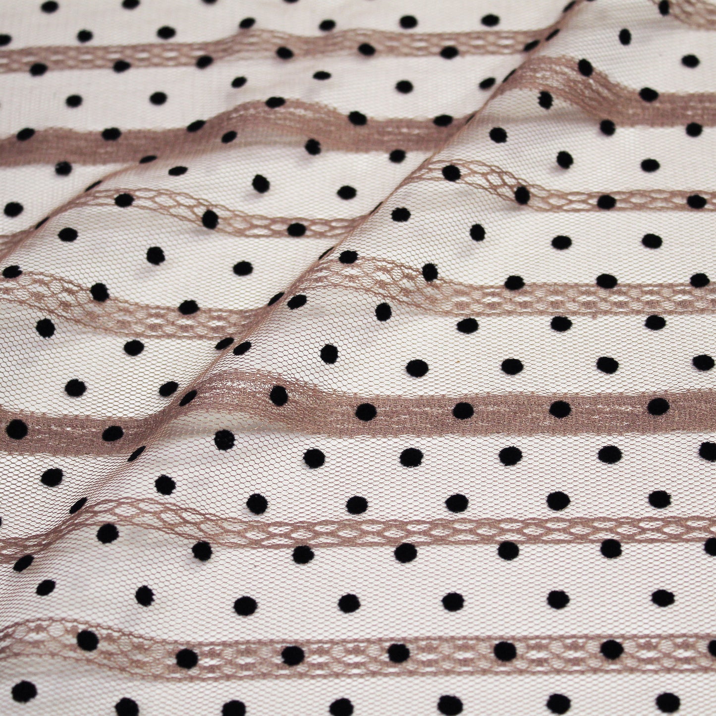 Tulle Flock Pois con Ricamo Effetto Nastro