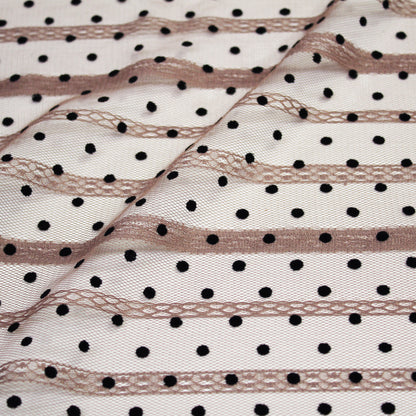 Tulle Flock Pois con Ricamo Effetto Nastro