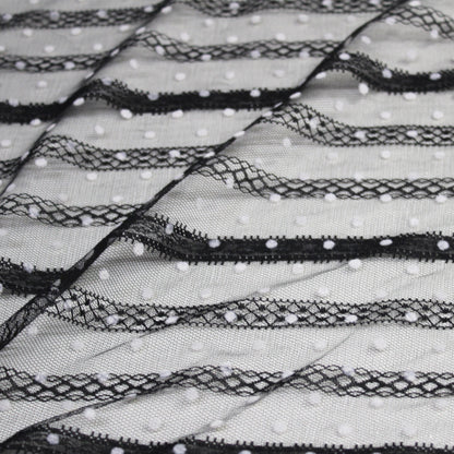Tulle Flock Pois con Ricamo ad Effetto Nastro