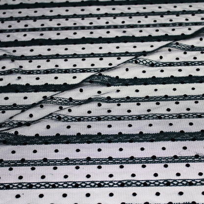 Tulle Flock Pois con Ricamo Effetto Nastro
