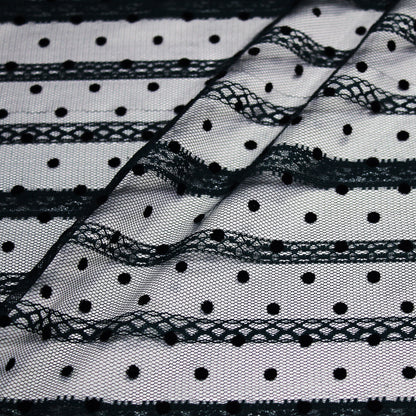 Tulle Flock Pois con Ricamo Effetto Nastro