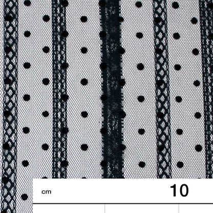 Tulle Flock Pois con Ricamo Effetto Nastro