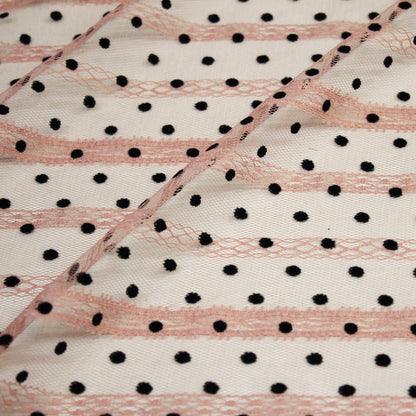 Tulle Flock Pois con Ricamo Effetto Nastro