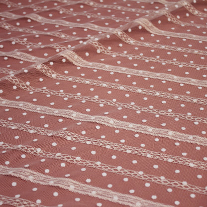 Tulle Flock Pois con Ricamo ad Effetto Nastro
