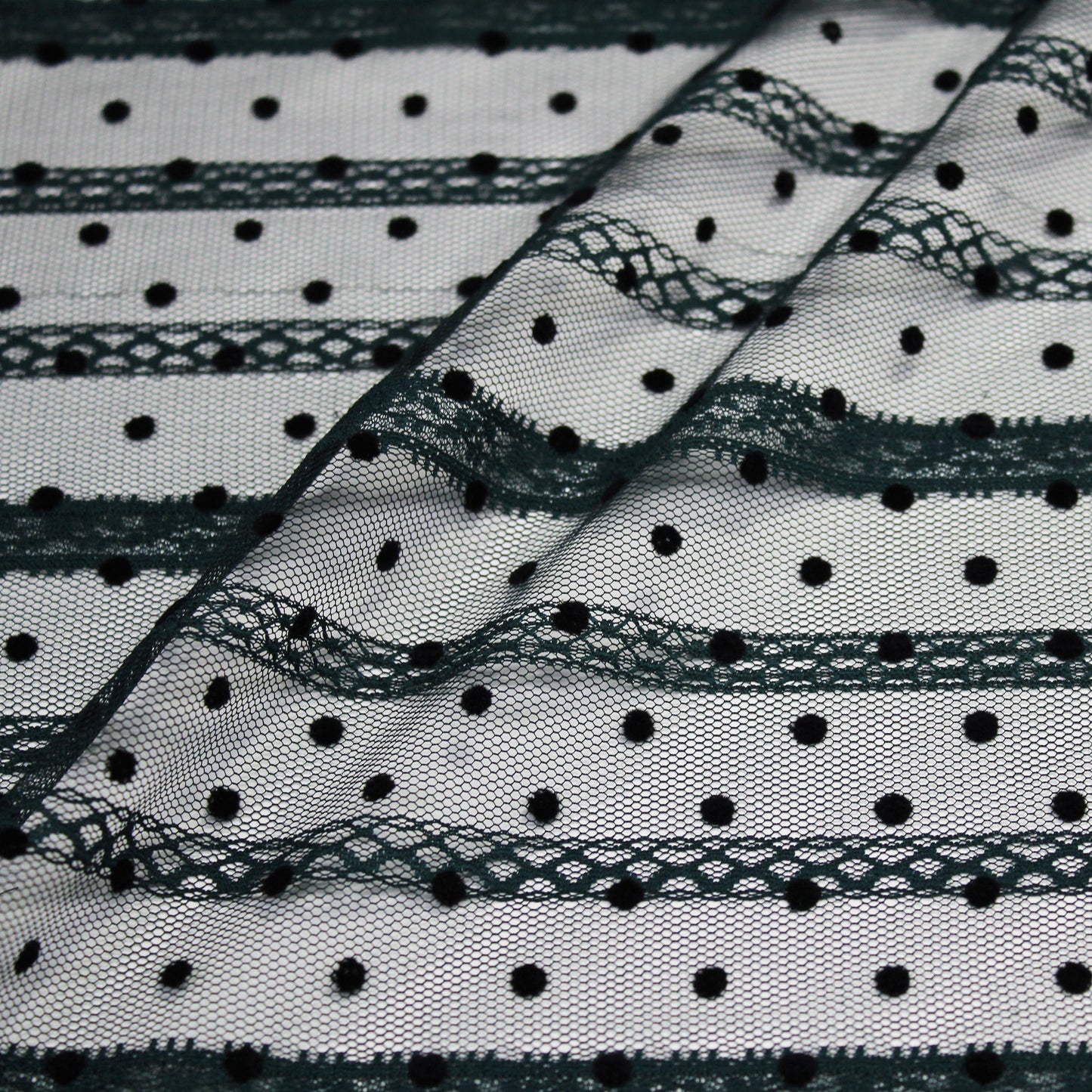 Tulle Flock Pois con Ricamo Effetto Nastro