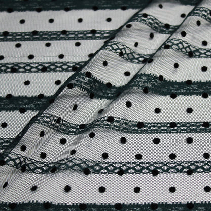 Tulle Flock Pois con Ricamo Effetto Nastro