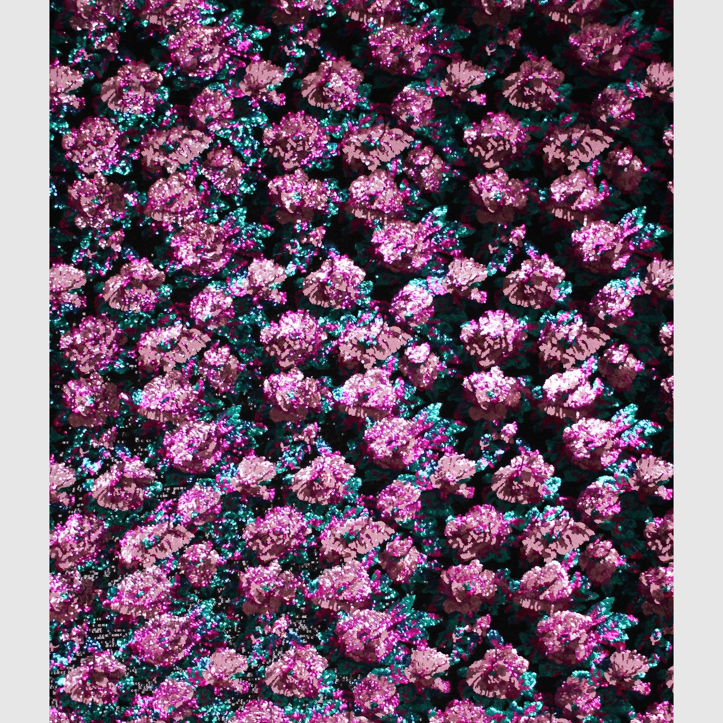 Tulle Nero Ricamato con Paillettes a Campo Pieno con Fiori Grandi Multicolor