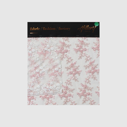 Tulle Rebrodato Ricamato con Fiori e Paillettes