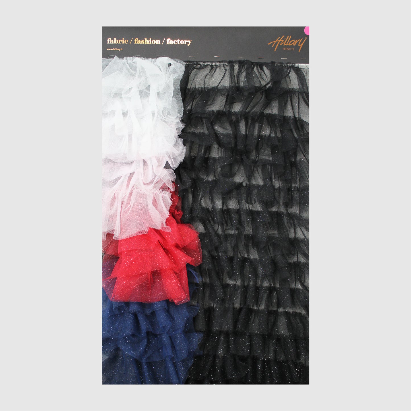 Cartella Tulle Ricamato con Balze in Tulle Glitter