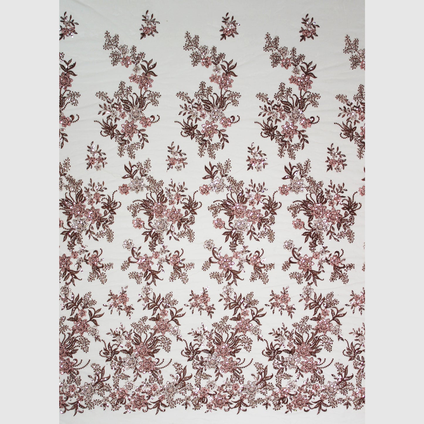 Tulle Ricamato a Filo con Fiori a Stella, Paillettes, Coralli e Perline