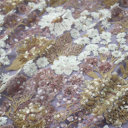 Embroidered Tulle with Thread and Paillettes, Floral Design