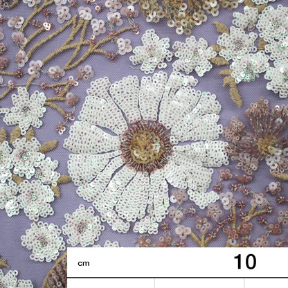 Embroidered Tulle with Thread and Paillettes, Floral Design