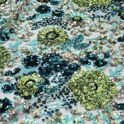 Embroidered Tulle with Thread and Paillettes, Floral Design