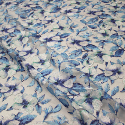Embroidered Tulle with Printed Floral Thread