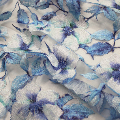 Embroidered Tulle with Printed Floral Thread