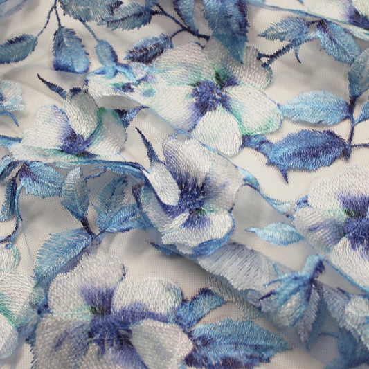 Tulle Ricamato a Filo Stampato con Fiori