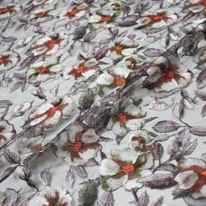 Embroidered Tulle with Printed Floral Thread