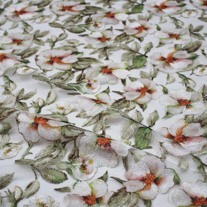 Embroidered Tulle with Printed Floral Thread