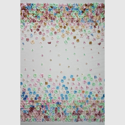 Embroidered Tulle with 3D Degradé Flowers in Multicolor Organza and Beads