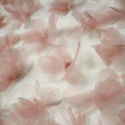 Tulle Ricamato con Fiori 3D in Tessuto Organza