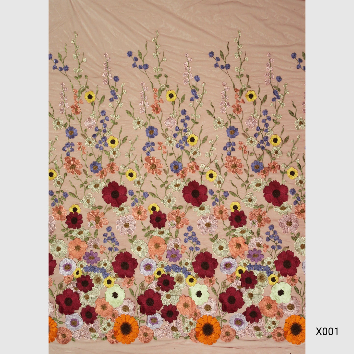 Tulle Ricamato con Fiori 3D Multiforme e Foglie